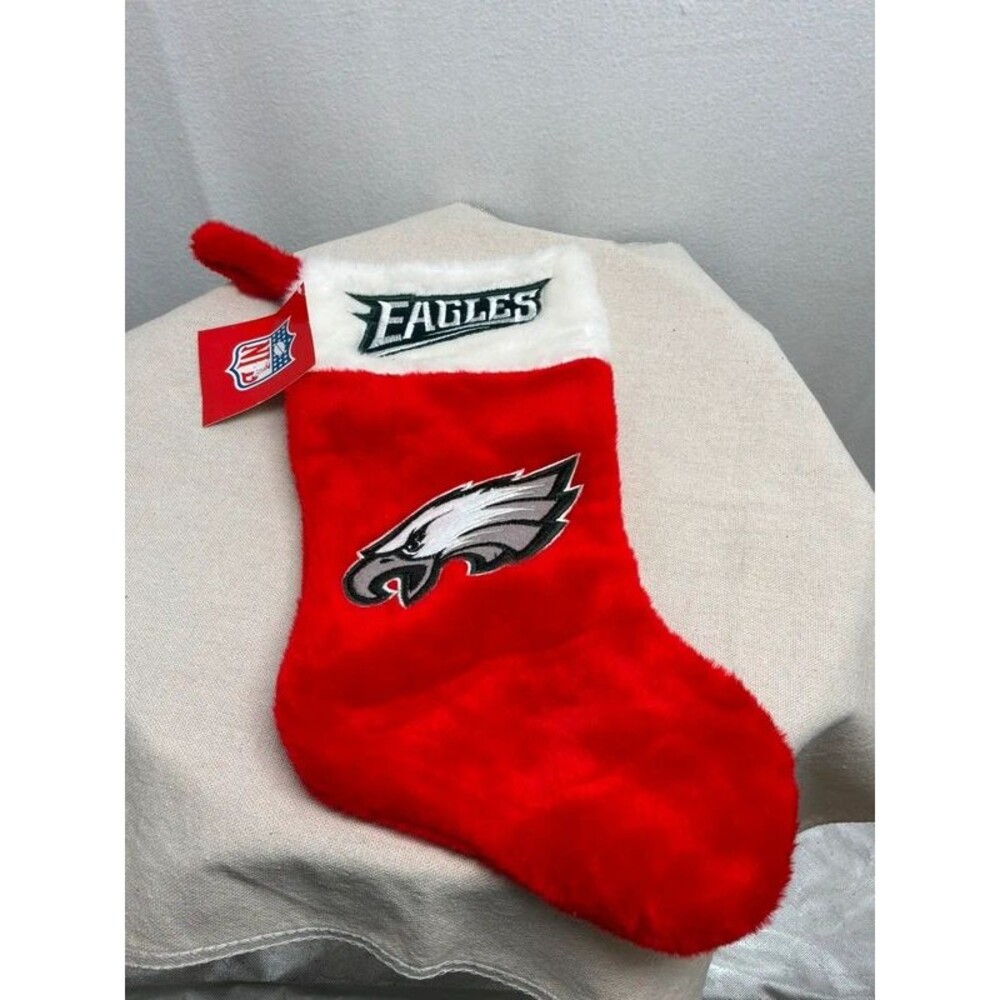 Philadelphia Eagles NFL Christmas Stocking Red Plush Embroidered New W Tags